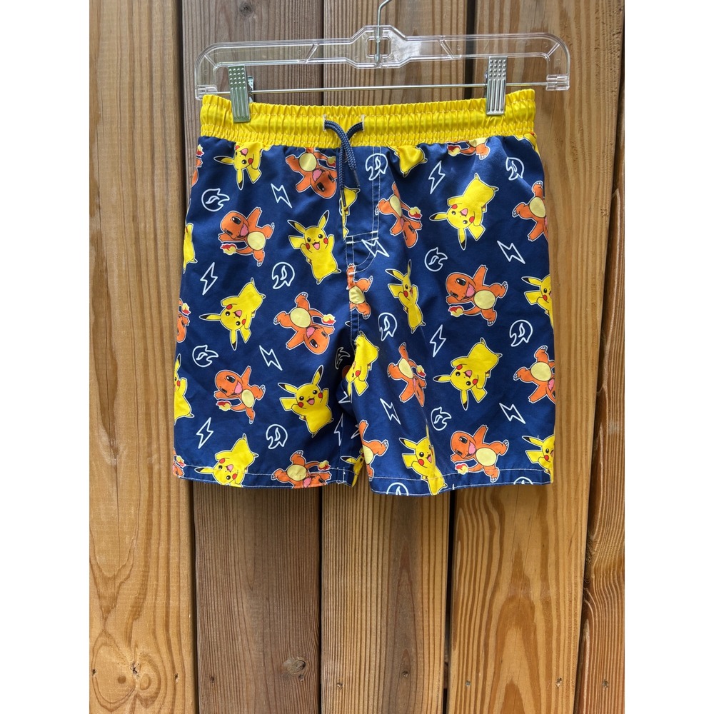 Pokemon Boys Swim Trunks Pikachu Charmander Navy Blue Board Shorts‎ Size 10